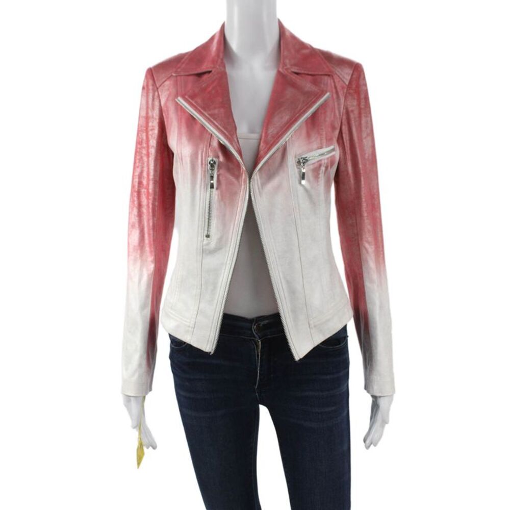 Insight Womens Biker Jacket Red Ombre Zip Long Sleeve Size 8